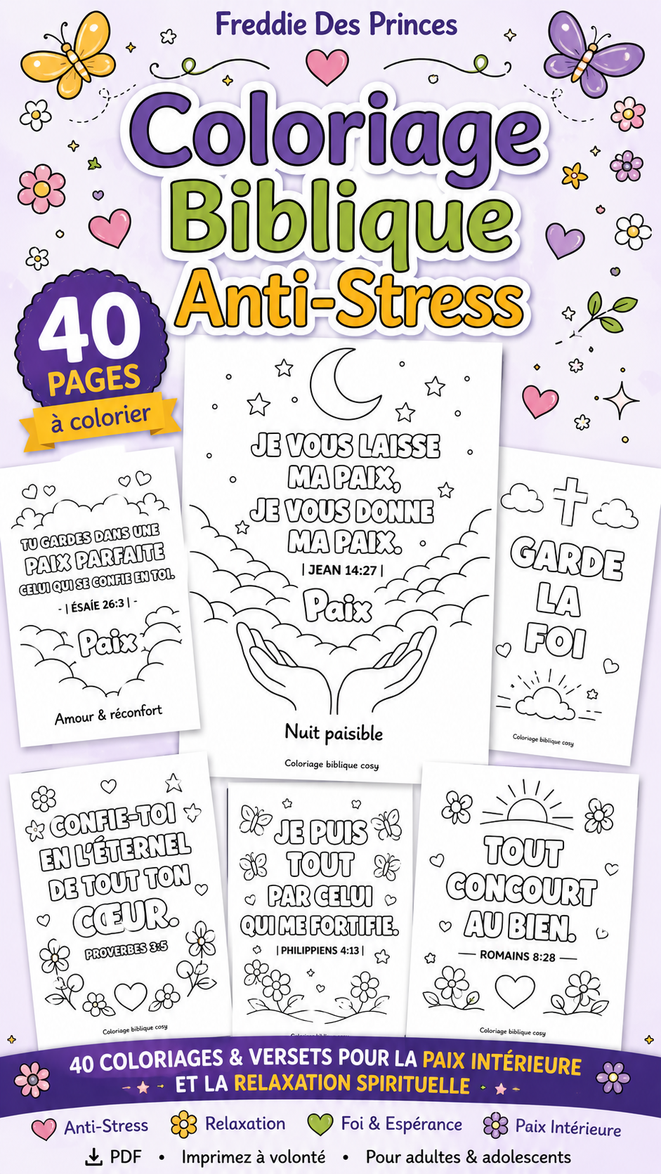 Coloriage Biblique Anti-Stress – 40 Versets Illustrés pour la Paix Intérieure (PDF à Imprimer)