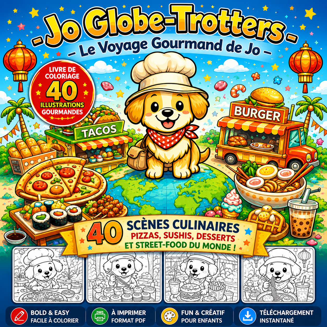 Coloriage voyage gourmand enfants – cuisines du monde Bold & Easy PDF
