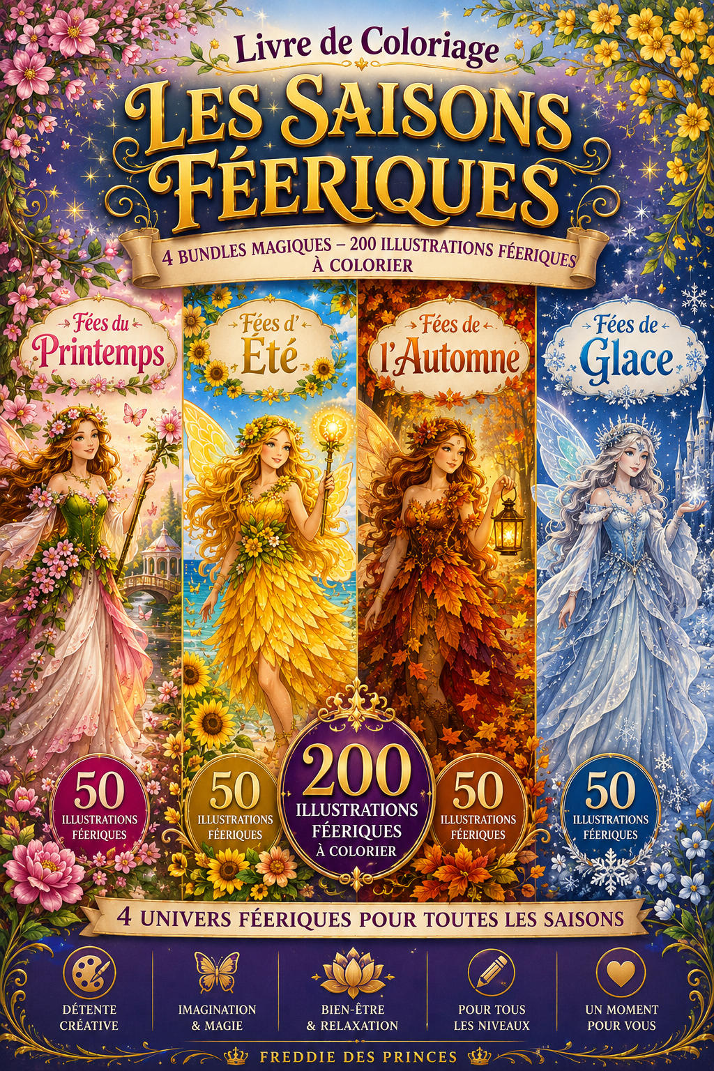 Mega bundle coloriage féérique 4 saisons – 200 pages PDF à imprimer