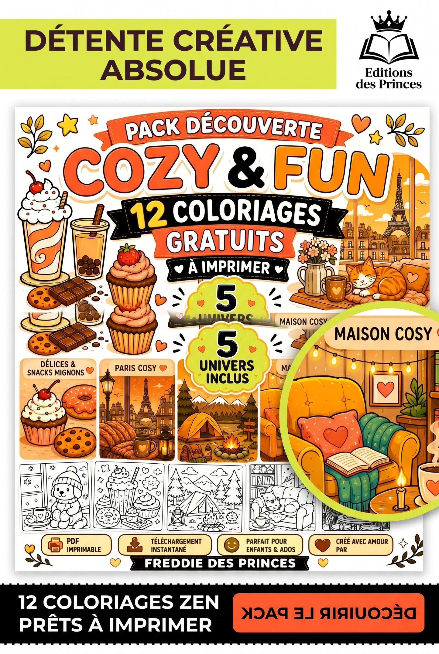 Cozy & Relax – Pack Découverte Gratuit | 12 Coloriages Bold & Easy à Imprimer (gratuit)