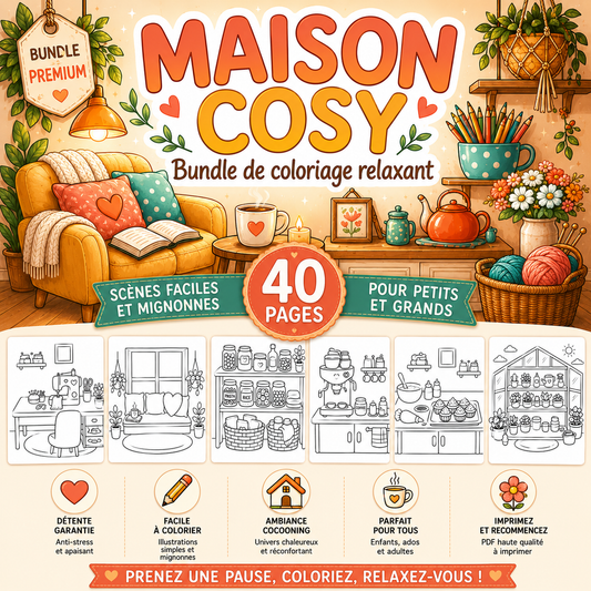 Coloriage relaxant maison cosy – slow living et cocooning PDF