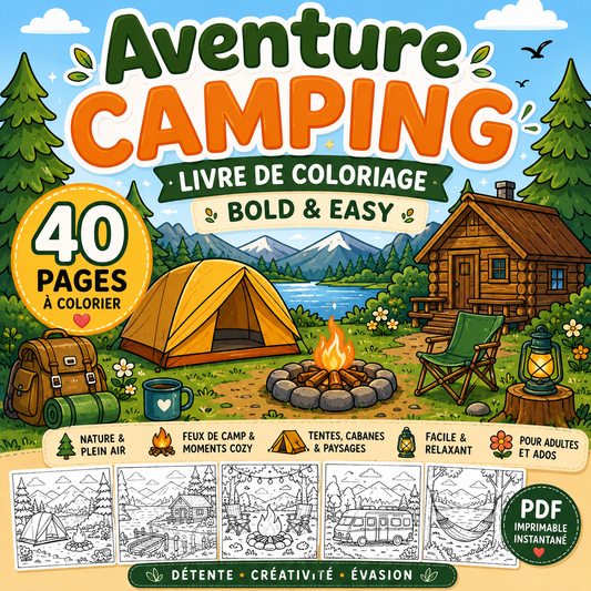 Livre de coloriage nature camping – scènes plein air Bold & Easy PDF