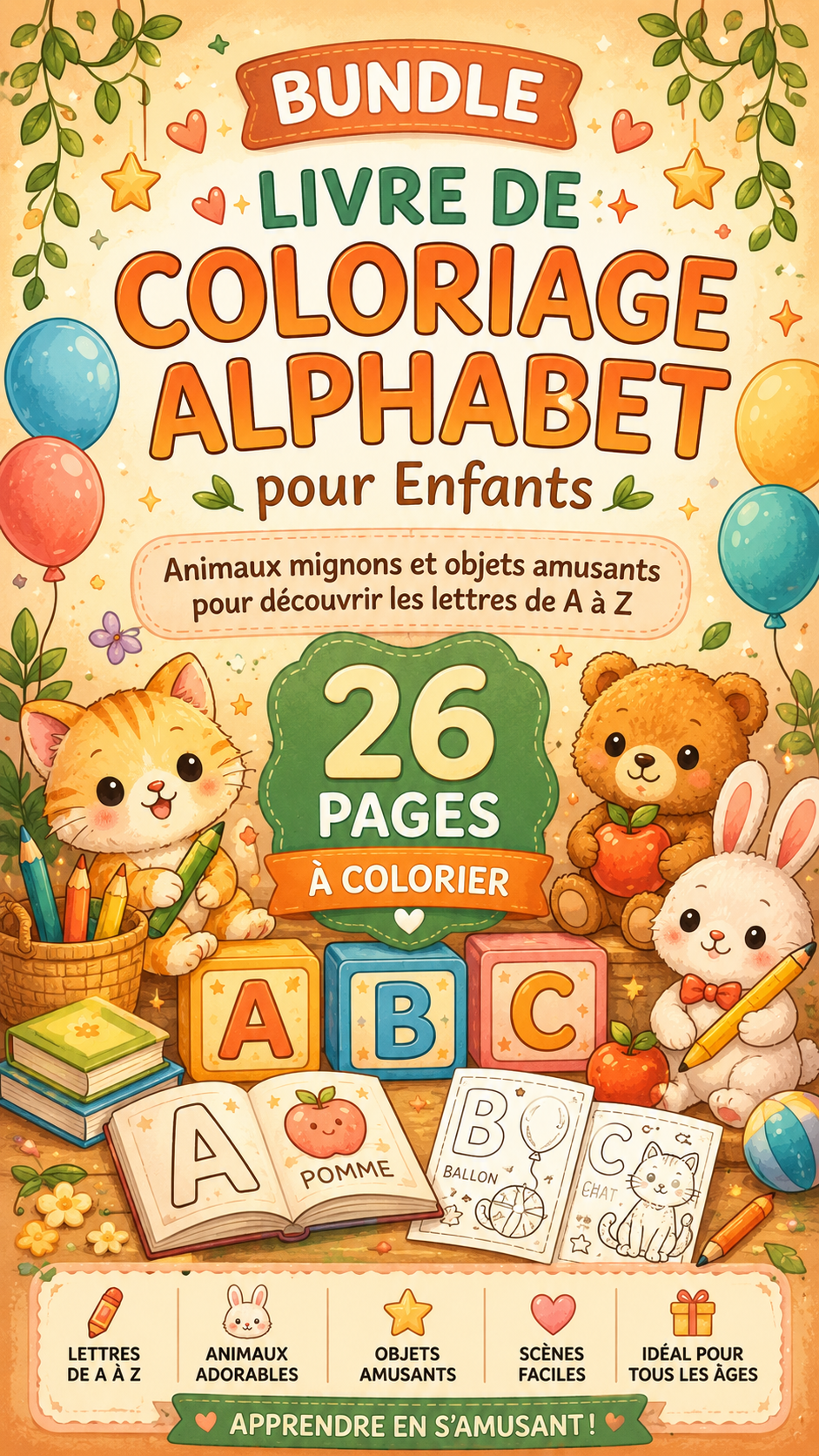 Bundle Alphabet – 26 Pages à Colorier pour Enfants (PDF à imprimer)