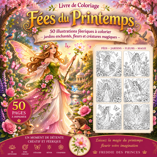 Livre de coloriage féérique floral – 50 illustrations printanières PDF