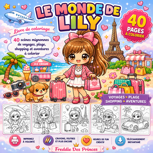 Coloriage enfants kawaii – voyages shopping et aventures mignonnes PDF