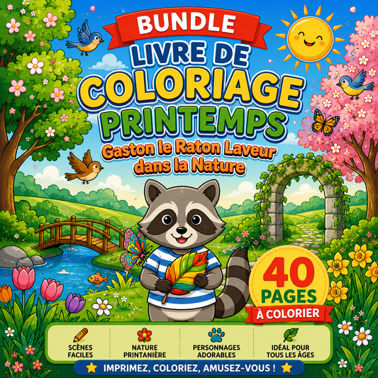 Coloriage printemps enfants – Gaston le raton laveur kawaii PDF
