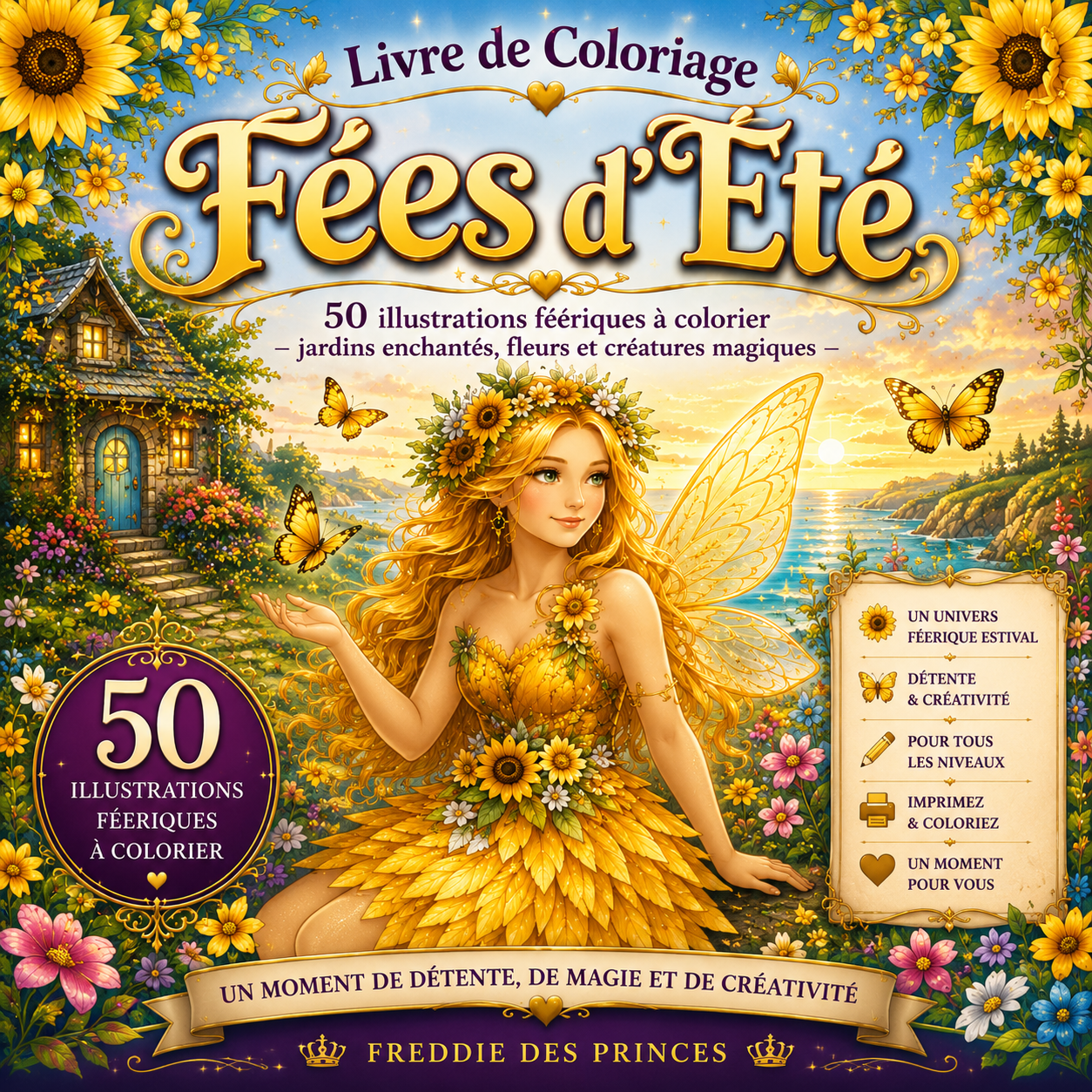 Coloriage féérique estival – 50 pages fantasy été PDF à imprimer
